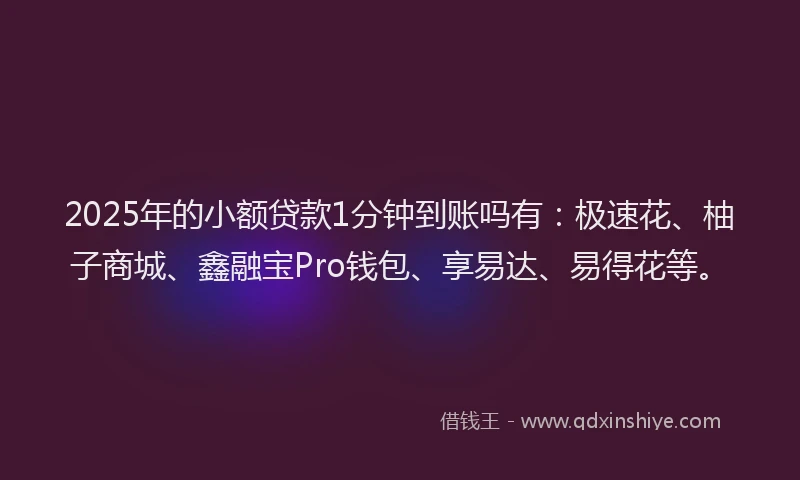 2025年的小额贷款1分钟到账吗有：极速花、柚子商城、鑫融宝Pro钱包、享易达、易得花等。
