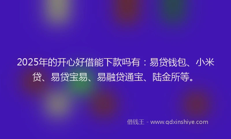 2025年的开心好借能下款吗有：易贷钱包、小米贷、易贷宝易、易融贷通宝、陆金所等。