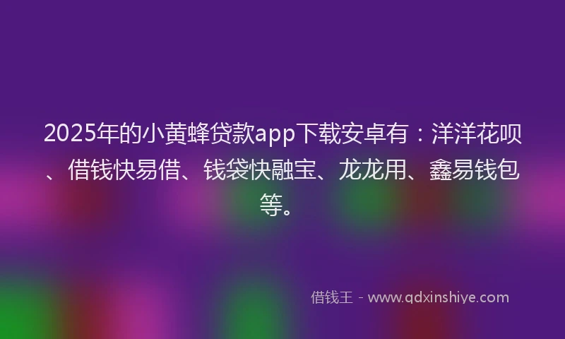 2025年的小黄蜂贷款app下载安卓有：洋洋花呗、借钱快易借、钱袋快融宝、龙龙用、鑫易钱包等。