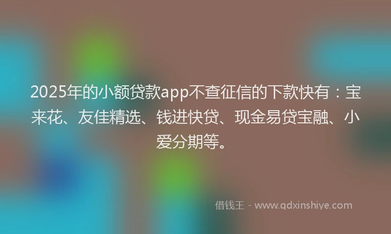 2025年的小额贷款app不查征信的下款快有：宝来花、友佳精选、钱进快贷、现金易贷宝融、小爱分期等。