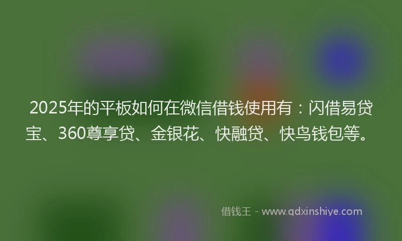 2025年的平板如何在微信借钱使用有：闪借易贷宝、360尊享贷、金银花、快融贷、快鸟钱包等。