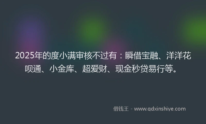 2025年的度小满审核不过有：瞬借宝融、洋洋花呗通、小金库、超爱财、现金秒贷易行等。