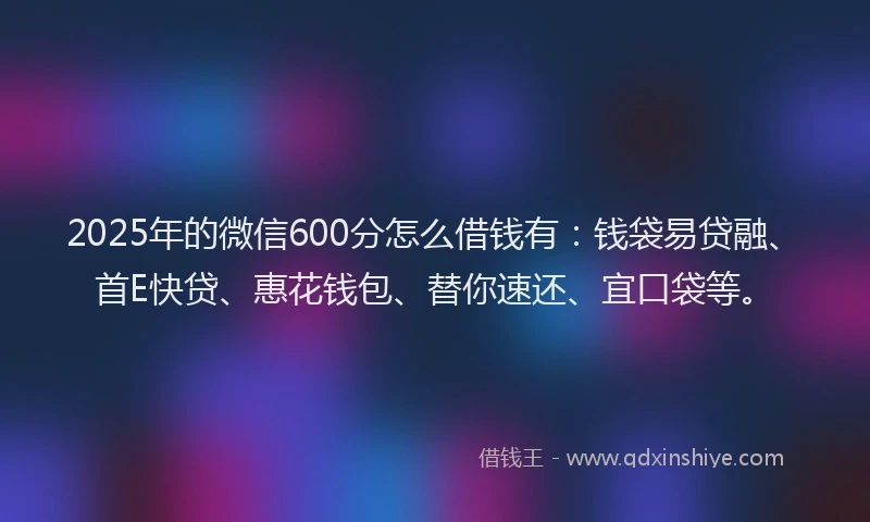 2025年的微信600分怎么借钱有：钱袋易贷融、首E快贷、惠花钱包、替你速还、宜口袋等。