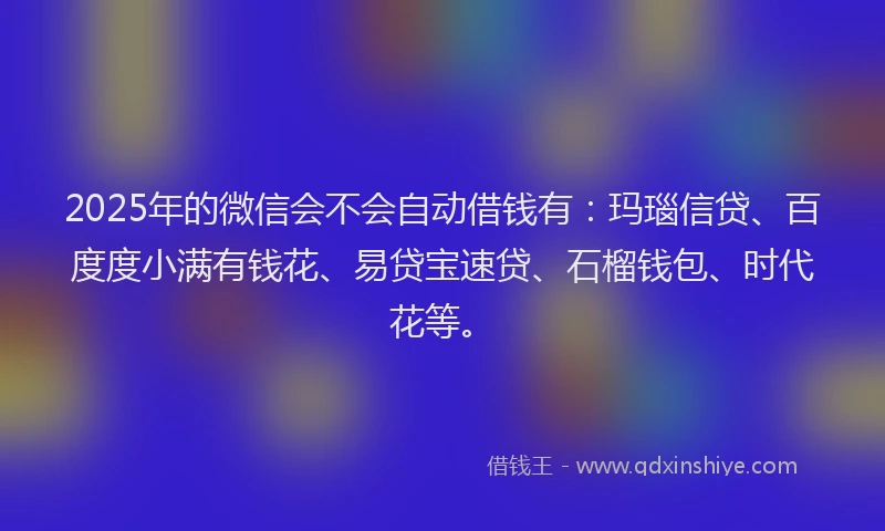 2025年的微信会不会自动借钱有：玛瑙信贷、百度度小满有钱花、易贷宝速贷、石榴钱包、时代花等。