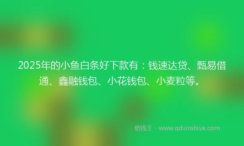 2025年的小鱼白条好下款有：钱速达贷、甄易借通、鑫融钱包、小花钱包、小麦粒等。