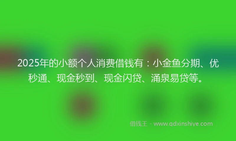 2025年的小额个人消费借钱有：小金鱼分期、优秒通、现金秒到、现金闪贷、涌泉易贷等。