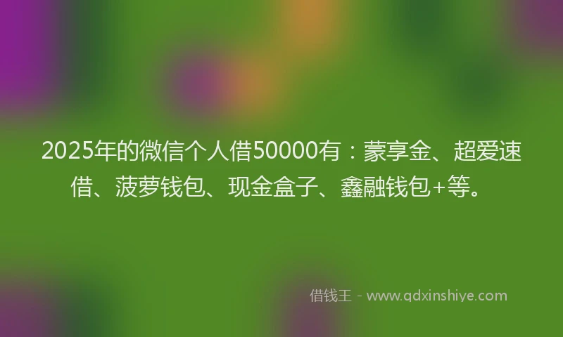 2025年的微信个人借50000有：蒙享金、超爱速借、菠萝钱包、现金盒子、鑫融钱包+等。