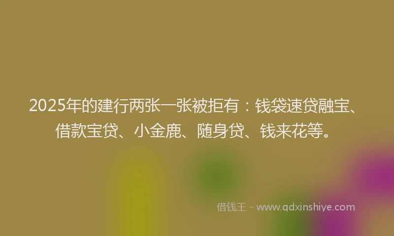 2025年的建行两张一张被拒有：钱袋速贷融宝、借款宝贷、小金鹿、随身贷、钱来花等。