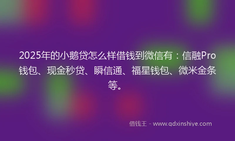 2025年的小鹅贷怎么样借钱到微信有：信融Pro钱包、现金秒贷、瞬信通、福星钱包、微米金条等。