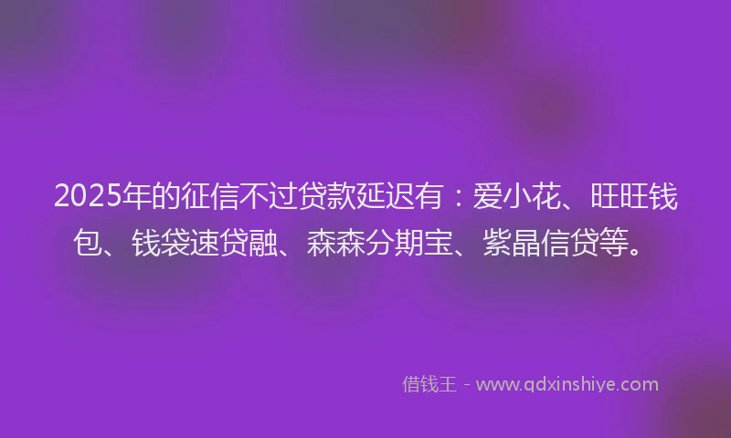 2025年的征信不过贷款延迟有：爱小花、旺旺钱包、钱袋速贷融、森森分期宝、紫晶信贷等。