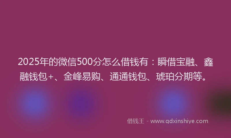 2025年的微信500分怎么借钱有：瞬借宝融、鑫融钱包+、金峰易购、通通钱包、琥珀分期等。