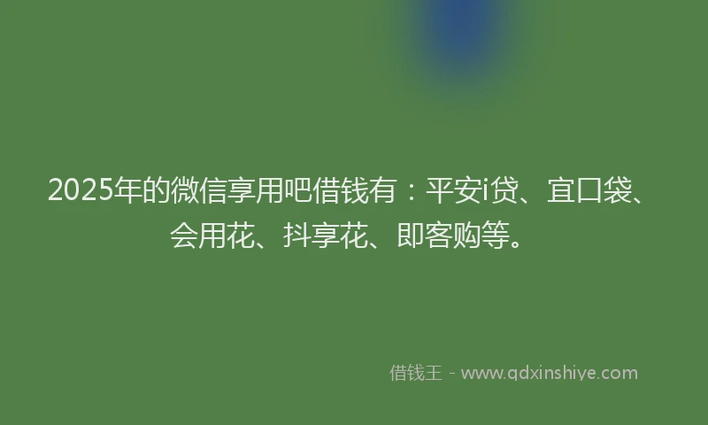 2025年的微信享用吧借钱有：平安i贷、宜口袋、会用花、抖享花、即客购等。