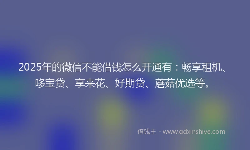 2025年的微信不能借钱怎么开通有：畅享租机、哆宝贷、享来花、好期贷、蘑菇优选等。