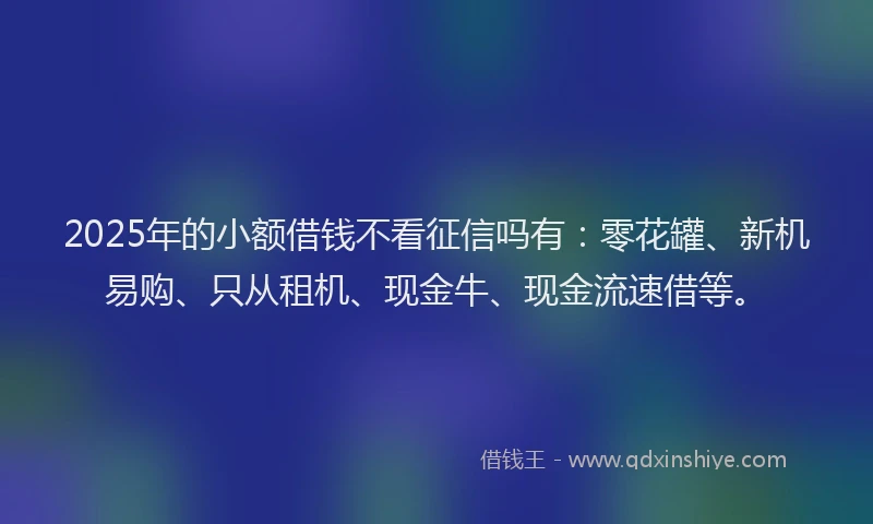 2025年的小额借钱不看征信吗有：零花罐、新机易购、只从租机、现金牛、现金流速借等。