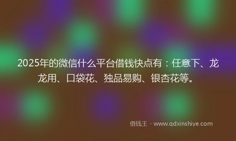 2025年的微信什么平台借钱快点有：任意下、龙龙用、口袋花、独品易购、银杏花等。