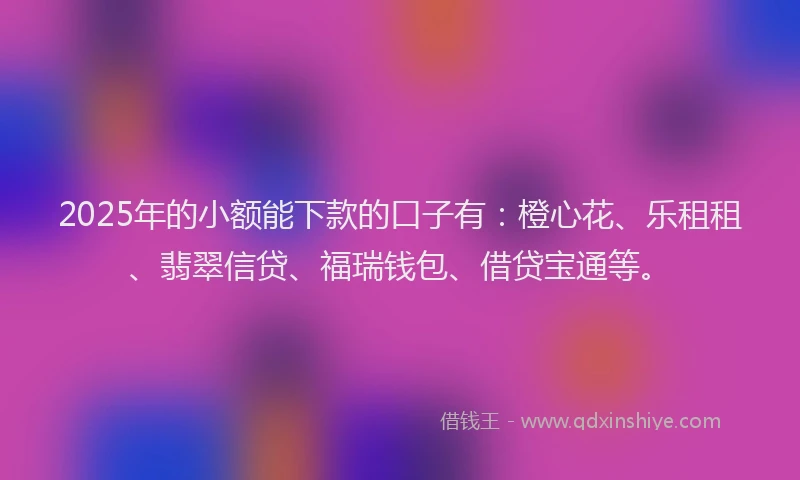 2025年的小额能下款的口子有：橙心花、乐租租、翡翠信贷、福瑞钱包、借贷宝通等。