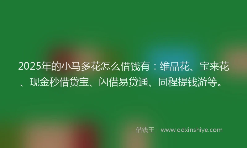 2025年的小马多花怎么借钱有：维品花、宝来花、现金秒借贷宝、闪借易贷通、同程提钱游等。