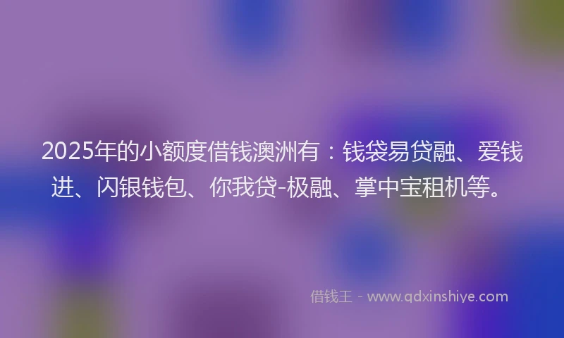 2025年的小额度借钱澳洲有：钱袋易贷融、爱钱进、闪银钱包、你我贷-极融、掌中宝租机等。