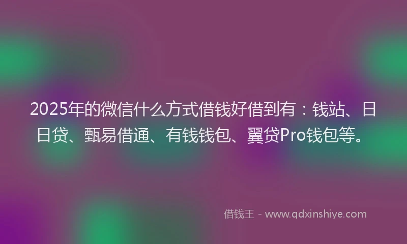 2025年的微信什么方式借钱好借到有：钱站、日日贷、甄易借通、有钱钱包、翼贷Pro钱包等。