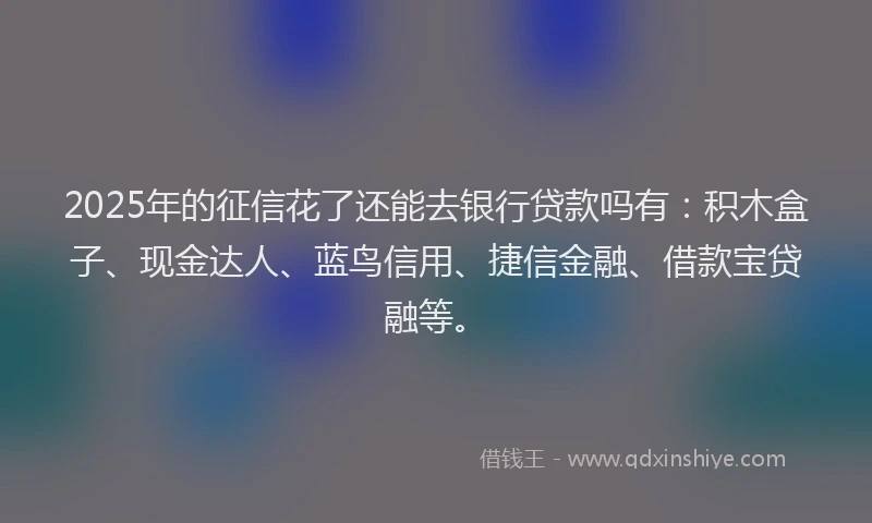 2025年的征信花了还能去银行贷款吗有：积木盒子、现金达人、蓝鸟信用、捷信金融、借款宝贷融等。
