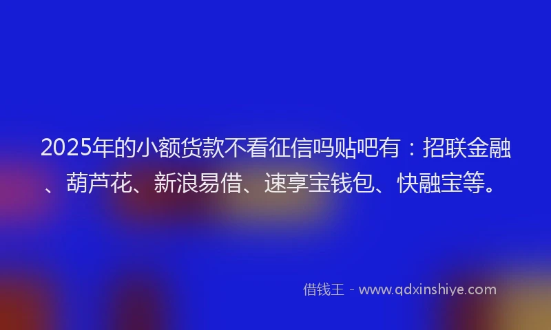 2025年的小额货款不看征信吗贴吧有：招联金融、葫芦花、新浪易借、速享宝钱包、快融宝等。