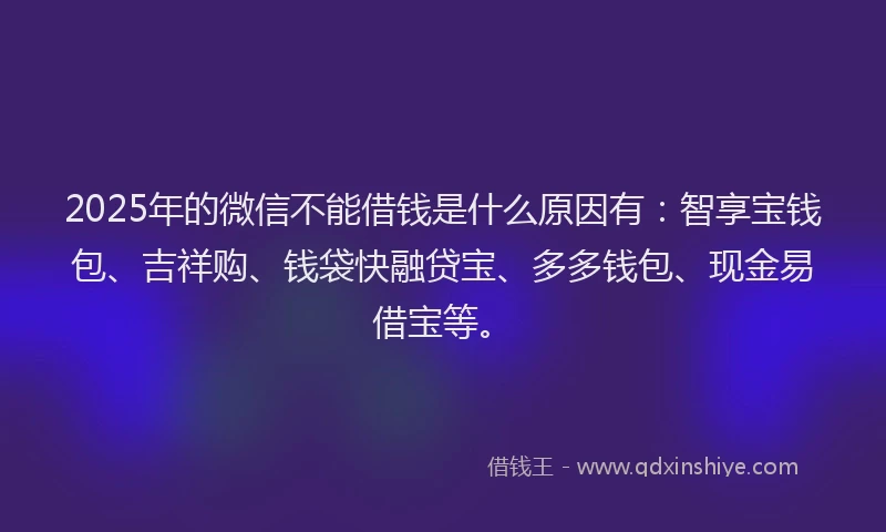 2025年的微信不能借钱是什么原因有：智享宝钱包、吉祥购、钱袋快融贷宝、多多钱包、现金易借宝等。