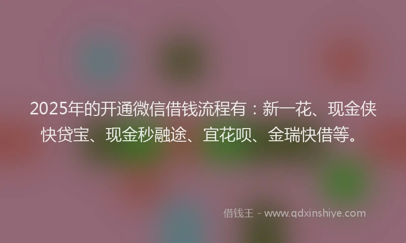 2025年的开通微信借钱流程有：新一花、现金侠快贷宝、现金秒融途、宜花呗、金瑞快借等。