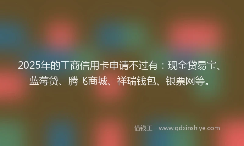 2025年的工商信用卡申请不过有：现金贷易宝、蓝莓贷、腾飞商城、祥瑞钱包、银票网等。