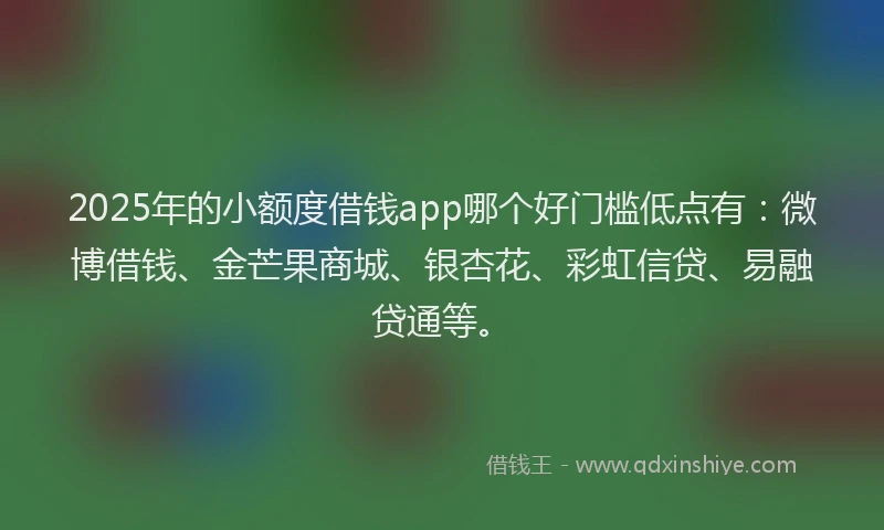2025年的小额度借钱app哪个好门槛低点有：微博借钱、金芒果商城、银杏花、彩虹信贷、易融贷通等。