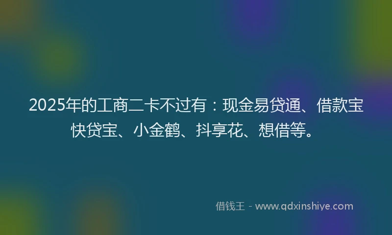 2025年的工商二卡不过有：现金易贷通、借款宝快贷宝、小金鹤、抖享花、想借等。