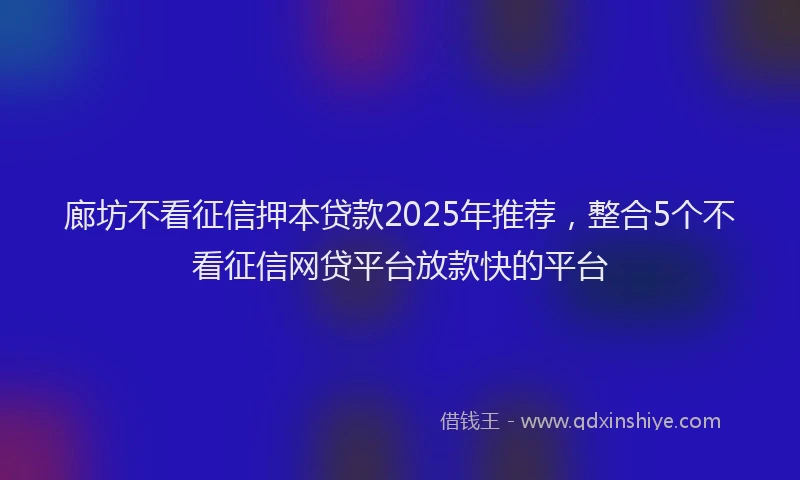 廊坊不看征信押本贷款2025年推荐，整合5个不看征信网贷平台放款快的平台