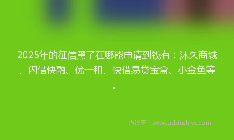 2025年的征信黑了在哪能申请到钱有：沐久商城、闪借快融、优一租、快借易贷宝盒、小金鱼等。