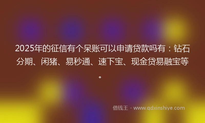 2025年的征信有个呆账可以申请贷款吗有：钻石分期、闲猪、易秒通、速下宝、现金贷易融宝等。