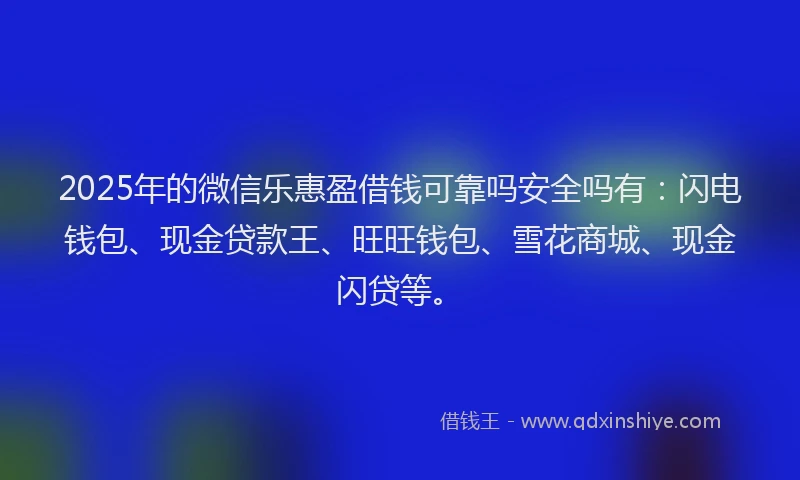 2025年的微信乐惠盈借钱可靠吗安全吗有：闪电钱包、现金贷款王、旺旺钱包、雪花商城、现金闪贷等。