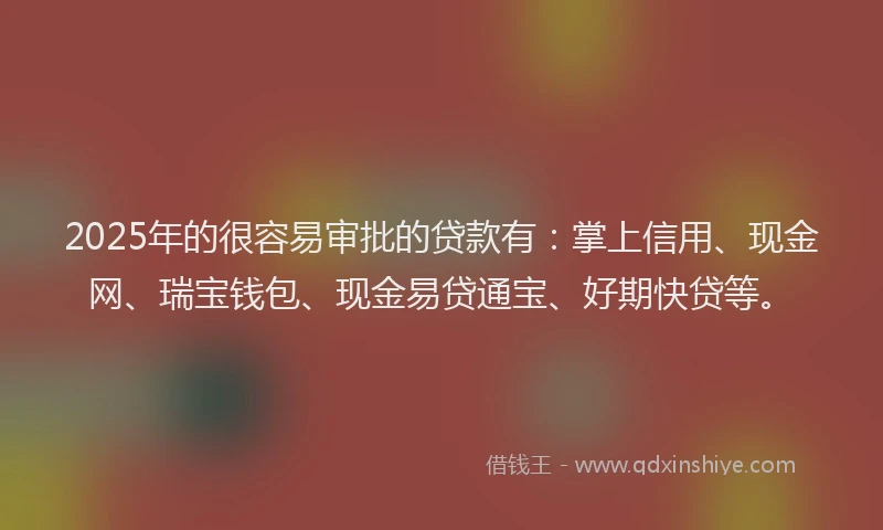 2025年的很容易审批的贷款有：掌上信用、现金网、瑞宝钱包、现金易贷通宝、好期快贷等。
