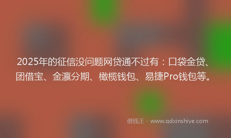 2025年的征信没问题网贷通不过有：口袋金贷、团借宝、金瀛分期、橄榄钱包、易捷Pro钱包等。