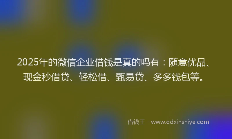 2025年的微信企业借钱是真的吗有：随意优品、现金秒借贷、轻松借、甄易贷、多多钱包等。