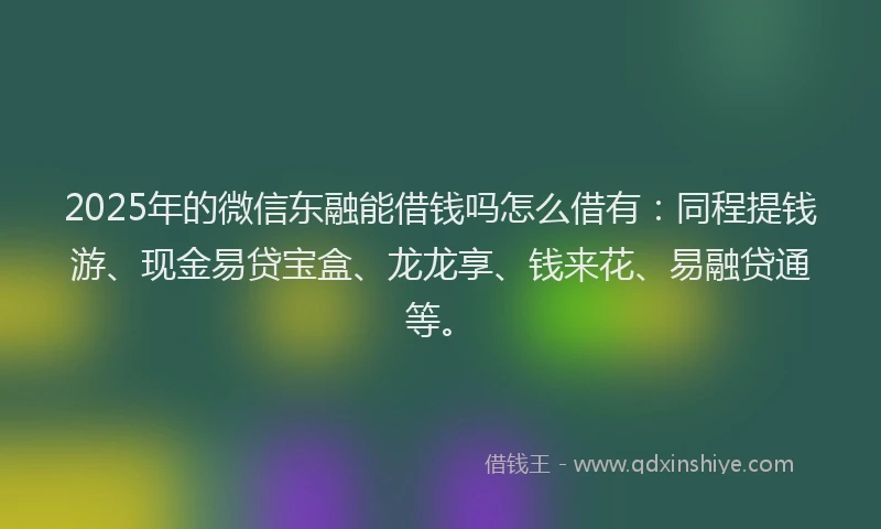 2025年的微信东融能借钱吗怎么借有：同程提钱游、现金易贷宝盒、龙龙享、钱来花、易融贷通等。