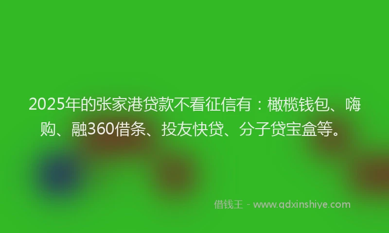2025年的张家港贷款不看征信有：橄榄钱包、嗨购、融360借条、投友快贷、分子贷宝盒等。