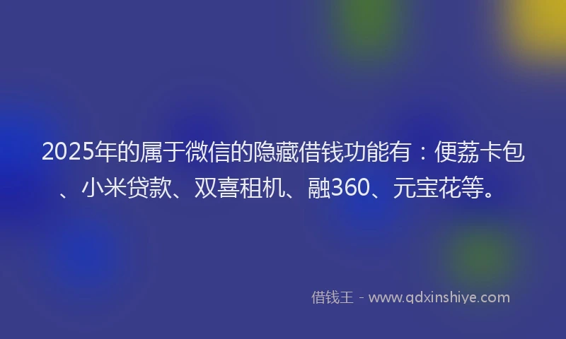 2025年的属于微信的隐藏借钱功能有：便荔卡包、小米贷款、双喜租机、融360、元宝花等。