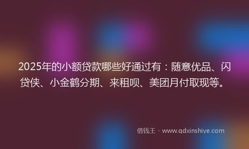 2025年的小额贷款哪些好通过有：随意优品、闪贷侠、小金鹤分期、来租呗、美团月付取现等。