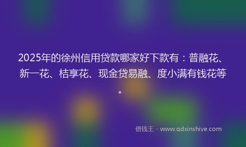 2025年的徐州信用贷款哪家好下款有：普融花、新一花、桔享花、现金贷易融、度小满有钱花等。