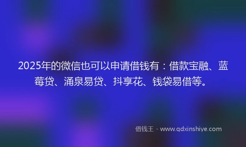 2025年的微信也可以申请借钱有：借款宝融、蓝莓贷、涌泉易贷、抖享花、钱袋易借等。