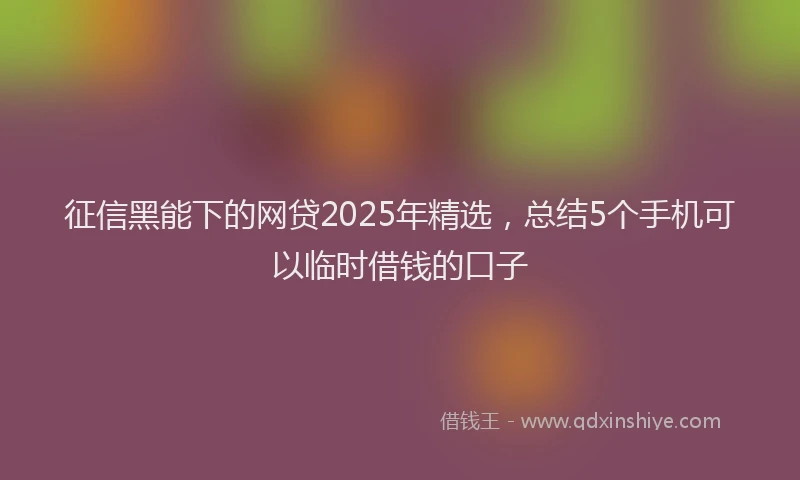 征信黑能下的网贷2025年精选，总结5个手机可以临时借钱的口子