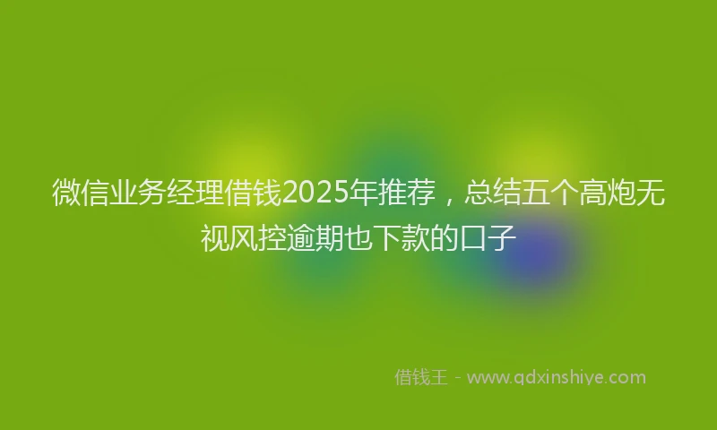 微信业务经理借钱2025年推荐，总结五个高炮无视风控逾期也下款的口子