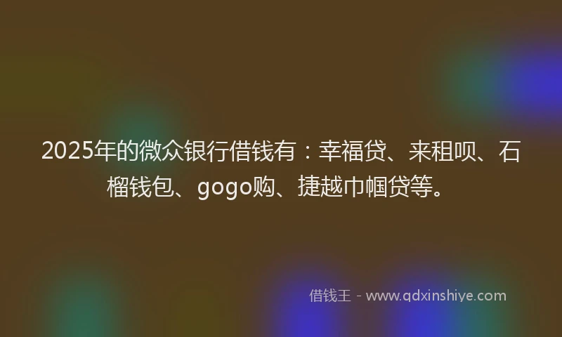 2025年的微众银行借钱有：幸福贷、来租呗、石榴钱包、gogo购、捷越巾帼贷等。