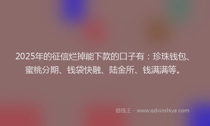 2025年的征信烂掉能下款的口子有：珍珠钱包、蜜桃分期、钱袋快融、陆金所、钱满满等。