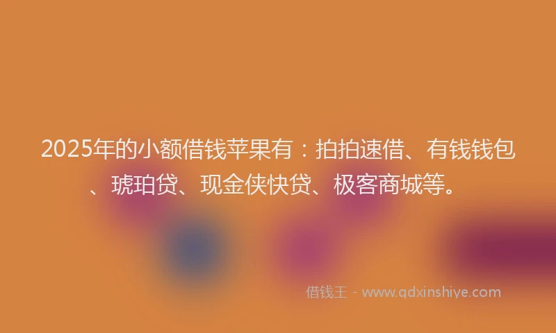 2025年的小额借钱苹果有：拍拍速借、有钱钱包、琥珀贷、现金侠快贷、极客商城等。