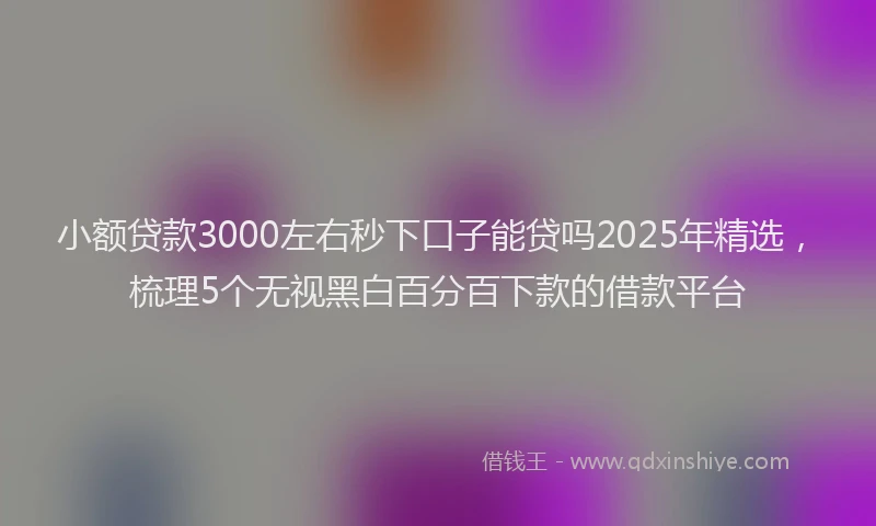 小额贷款3000左右秒下口子能贷吗2025年精选，梳理5个无视黑白百分百下款的借款平台