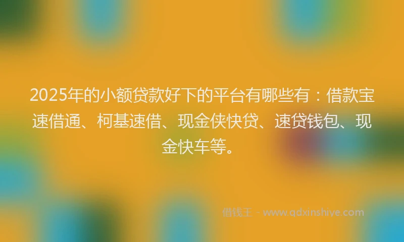 2025年的小额贷款好下的平台有哪些有：借款宝速借通、柯基速借、现金侠快贷、速贷钱包、现金快车等。